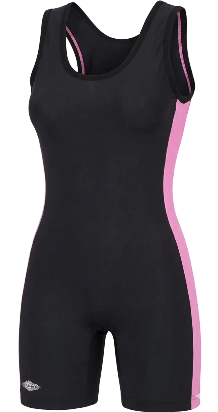 Matman Female Cut 1 Stripe Singlet in Black & Pink